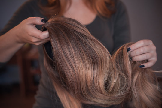 Wigs, hair. Womens beauty concept