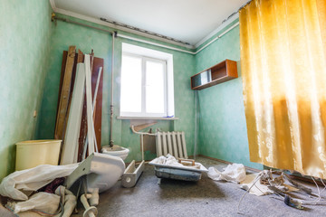 Devastated kitchen in a demolition house