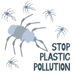 Stop plastic pollution. Lettering and vector illustration of  monsters made of plastic bottles and cocktail straws. World Environment Day concept. Ecological poster. 
