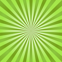 Sun rays background. Green radiate sun beam burst effect. Sunbeam light flash boom. Template starburst poster. Sunlight star, sunrise glow burst. Solar radiance glare retro design. Vector illustration