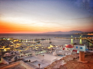 Beautiful sunset over little venice  with new port bathing in golden light