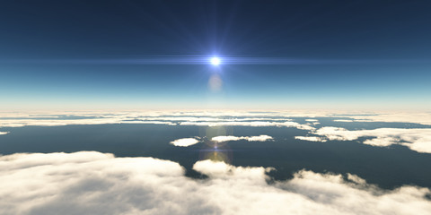 above clouds sun ray, 3d rendering