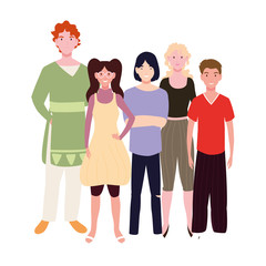 Obraz premium group of people with different poses on white background