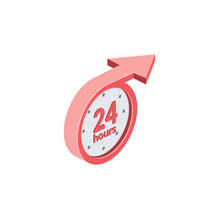 24 hours, arrow right up. Vector 3d isometric, color web icon, new flat style. Creative illustration design, idea for infographics.