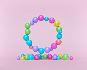 abstract multicolored balls isolated on pastel background. minimal geometric design, simple shapes decoration, plastic toys. 3d rendering