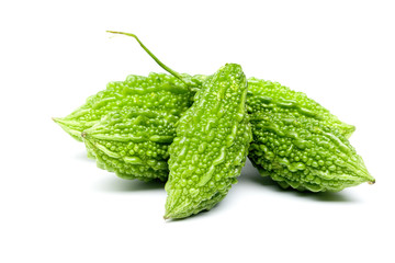 Fresh green Bitter gourd on white background.