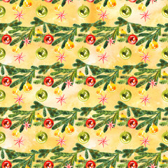 Watercolor christmas seamless pattern. New year tree ornament for design, print or background
