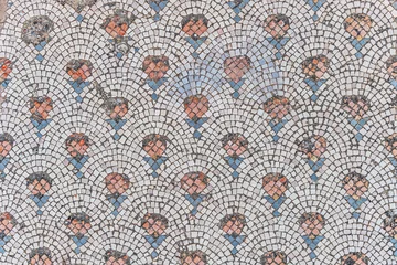 Foto auf Acrylglas Mosaik Vintage Hintergrund Bodenmosaik in einem alten Tempel Nahaufnahme Draufsicht Kursi, Israel