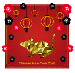 Chinese New Year 2020 greeting card with low poly  of gold rat