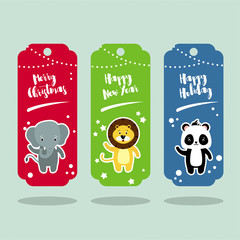Cute christmas characters Set greeting cards