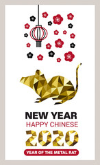 happy chinese year of the rat card in low poly style