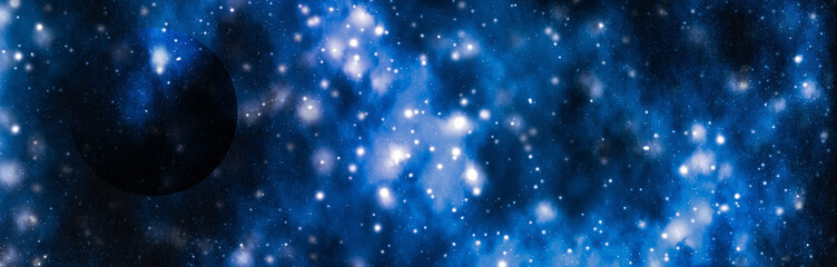 Stars, planet and galaxy in cosmos universe, space and time travel science background