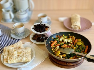 fried vegetables in a pan