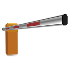 Open, closed parking barrier car barrier gate with stop sign isolated on transparent background. Art design street, road, stop, border.
