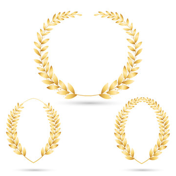 Gold award wreath. Golden branches with leaves. Vintage laurel symbol for champion honor. Highest Crown Award
