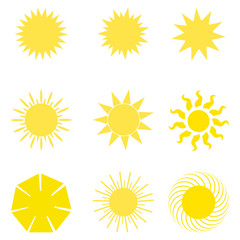 Yellow Sun Shapes Set Isolated on White Background.