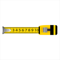 Tape measure in centimeters. Vector. Yellow measure tape on white background.