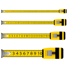 Tape measure in centimeters. Vector. Yellow measure tape on white background. Vector illustration