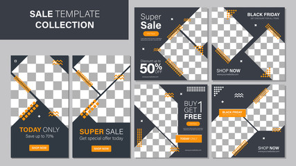 Sale template collection for promotion sale. Editable banner for social media post, web and internet. Black friday event sale