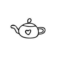 teapot with heart. Element in hand drawn Scandinavian style. icon in simple liner. card, poster, menu. tea ceremony.