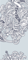 Music hand drawn doodle banner. Cartoon detailed illustrations.