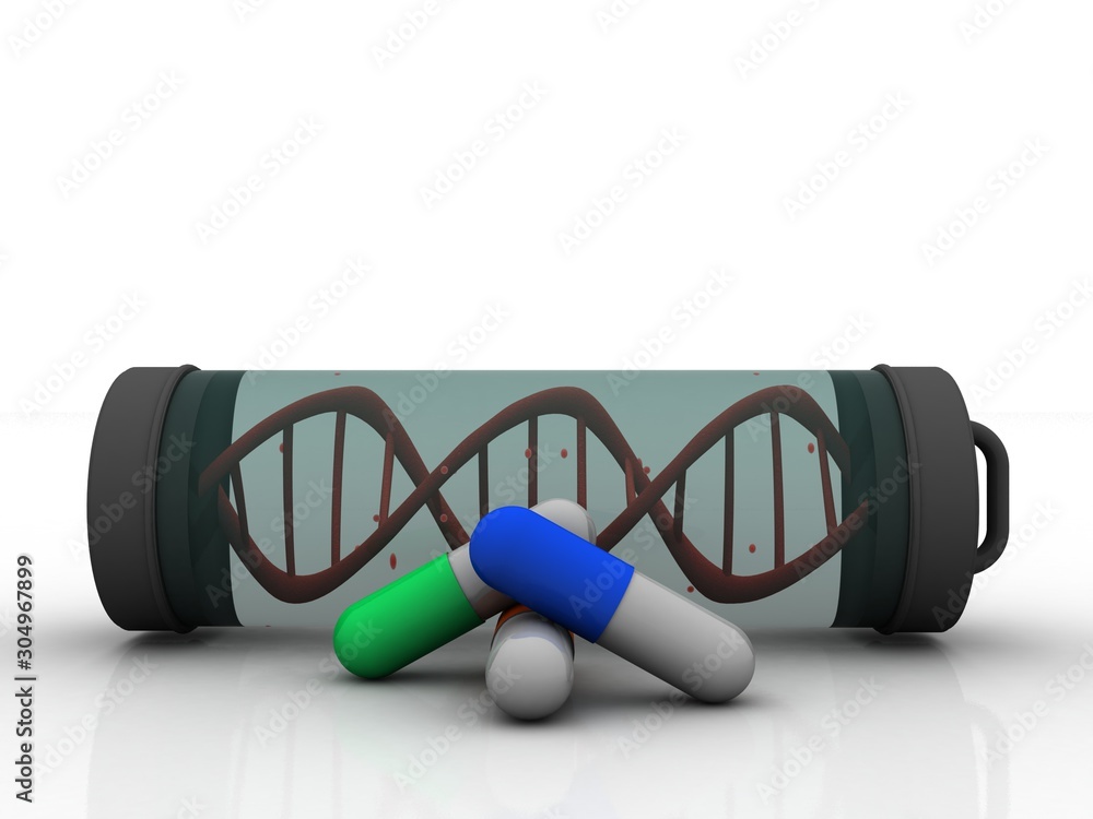 Poster 3d render of dna structure with capsule