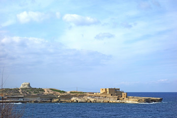 Fototapeta na wymiar View of Marsalforn, a town on the north coast of Gozo, Malta, the second largest island of the Maltese archipelago