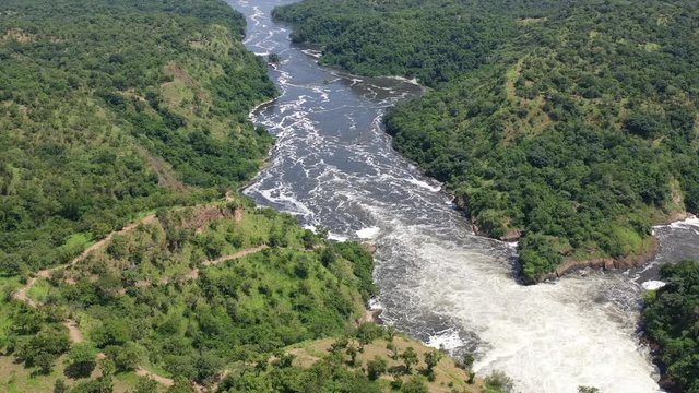Murchison Falls (also Kabalega Falls) at the Nile River, Uganda. They are in Murchison Falls National Park located between Lake Kyoga  and Lake Albert on the Victoria Nile.