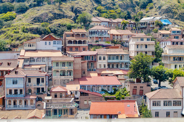 Colorful traditional houses in the Old Town of Tbilisi, Georgia.