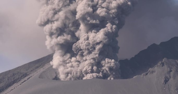 Ash Erupts Vigorously From Sakurajima Volcano Active Crater - 2015