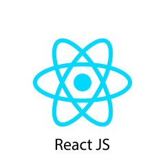 Vector illustration of an icon of the React programming language. Logo in the form of an atom. - obrazy, fototapety, plakaty