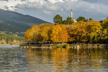 The lake of Ioannina in a colorfull autumn day, Epirus, Greece