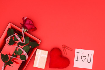 Valentine's day decoration on red background - Happy Valentine's day 