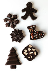 New Year's chocolate. Handmade chocolate, assorted dark chocolate with nuts and goji berries.