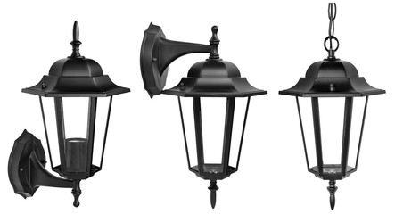 set of isolated classic street lamp. ceiling and wall munted lantern