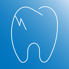 Cracked tooth flat line icon, Dental and medicine, vector graphics, a solid pattern on a blue background,