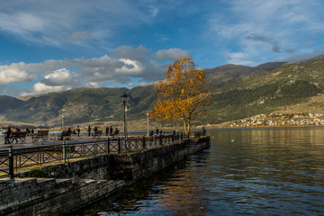The lake of Ioannina in a colorfull autumn day, Greece