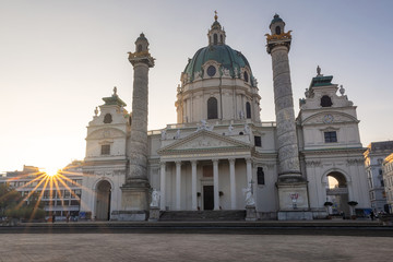 Fototapeta na wymiar Sunrise view of famous Karlskirche church in Vienna, Austria