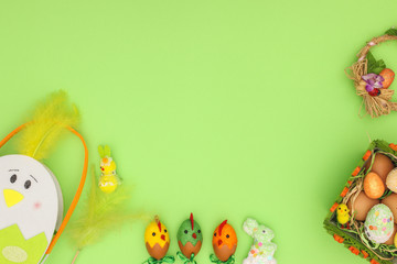 Beautiful Easter decoration on green background - Happy Easter 