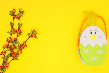 Beautiful Easter decoration on yellow background - Happy Easter 
