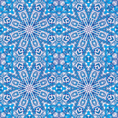 Blue abstract geometric mosaic vintage seamless pattern ornamental.