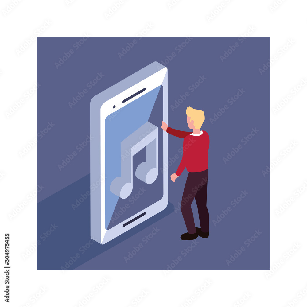 Poster man with smartphone screen and mobile applications