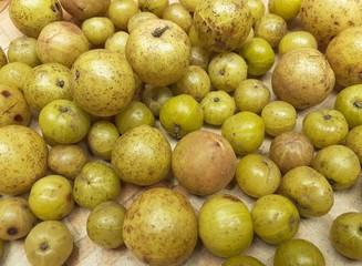 Amla or phyllanthus emblica. Closeup image of Indian gooseberry.
