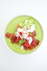 Green cucumber and tomato gazpacho