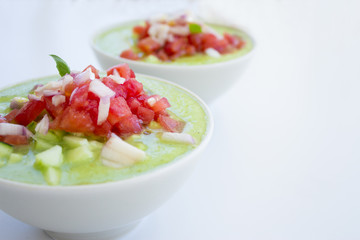 Green cucumber and tomato gazpacho