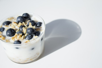 Yogurt dessert with cranberries and almonds