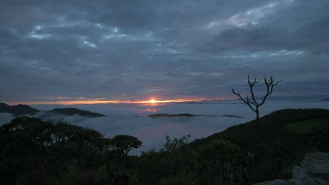 Sunrise and Fog in the Mountains in Brazil