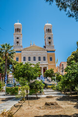 Fototapeta na wymiar Agios Nicholoas church in the capital of Syros island, Ermoypoli, at Cyclades Greece