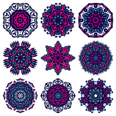 Vector Abstract ethnic tribal Floral Mandala ornamental set.