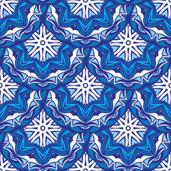 Blue seamless snowflake pattern tiles abstarct background